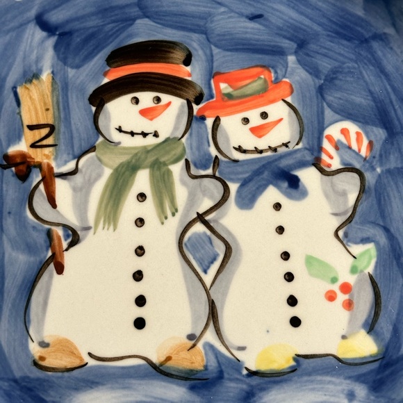 Snow Couple Hand Painted 10.5” Plate Table Tops Unlimited Embossed Edges - Picture 4 of 4